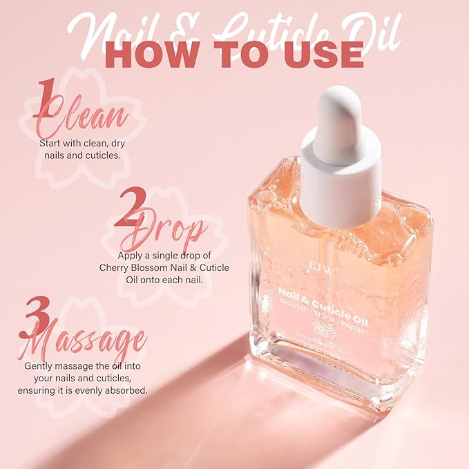 Cherry Blossom Nail & Cuticle Oil - Ultimate Hydration, Repair with Real Cherry Blossom Extract - Paraben-Free, Vegan & Cruelty-Free - 0.5 fl. oz