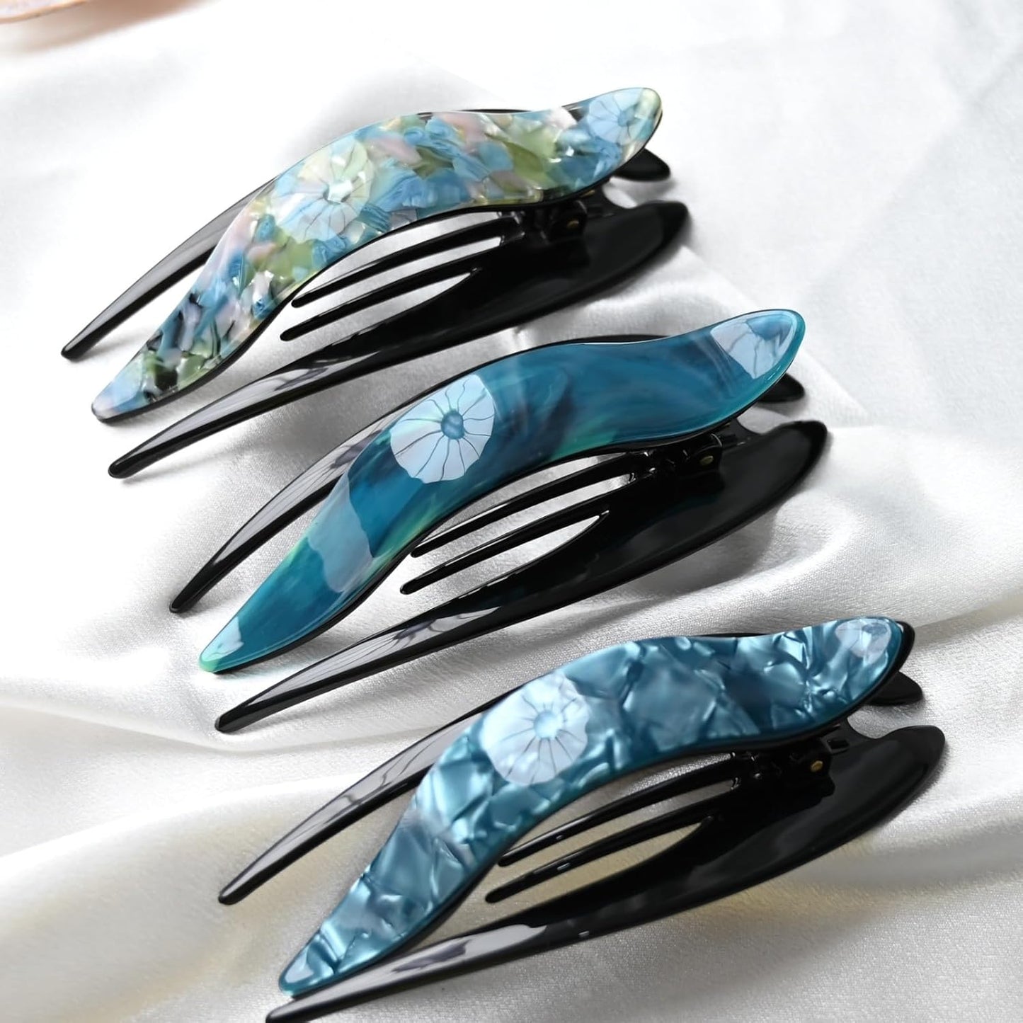 Handmade Celluloid French Design Tortoise Shell Barrettes Side-slide Opening Duck Luxury Fashion Accessories Hair Clip Claw for Women (mint green)