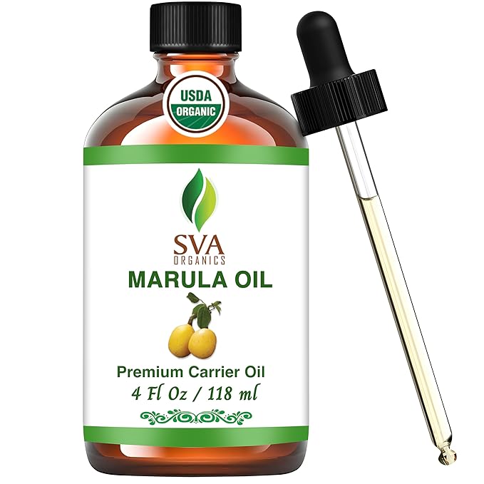 SVA Marula Seed Oil Organic - 4 Fl Oz – 100% Natural Cold Pressed Organic Marula Oil - for Face, Skin Care, Hair Care, Scalp Massage & Body Massage – Carrier Oil with Dropper