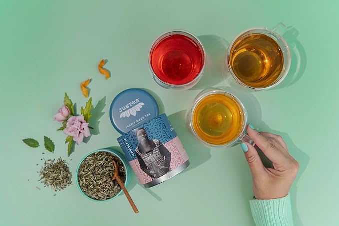 JusTea Herbal Tea Trio | Stacking Tins Variety Pack with Hand Carved Tea Spoon | Loose Leaf Tea | Caffeine Free | Award-Winning | Fair Trade | Non-GMO