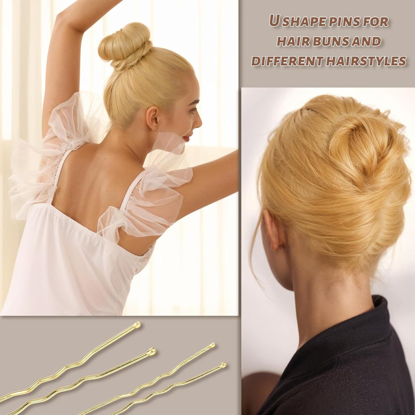Teenitor 300pcs Blonde Bobby Pins Hair Pins 100 Bobby Pins Blonde Hair,100 Hair Pins for Women 100 Hair Bands Kit, Blonde Bobby Pins for Hair Hair Pins for Buns 2" 2.36" Bobby Pins Blonde 2" 2.75"