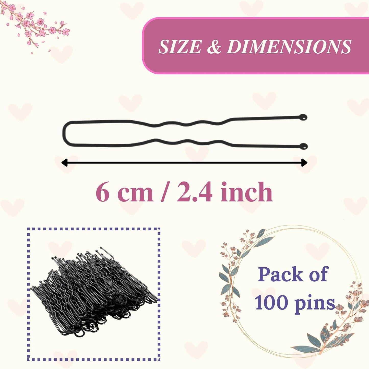 Set of 100 premium U-shaped hair pins, measuring 6cm/2.4 inches, perfect for women, girls, and hairdressers. with a clear storage box and is suitable for all hair types(Black) (100 Pins)