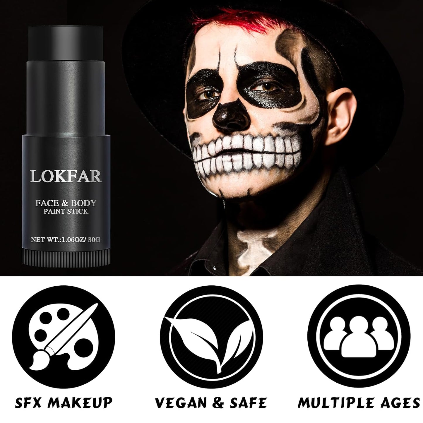 Black Face Body Paint Stick, Football Baseball Eye Black Stick, Waterproof Full-Coverage Face Makeup for Halloween Zombie Clown Vampire Skeleton Skull Joker Cosplay Makeup
