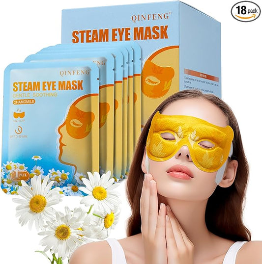 18 Packs Steam Eye Mask for Dry Eyes 40Mins Self Heating Masks Cornea Care Disposable Warm Eye Compress Sleep Mask for Reduce Eye Fatigue Spa Christmas Gifts for Women(Chamomile,Hollow)