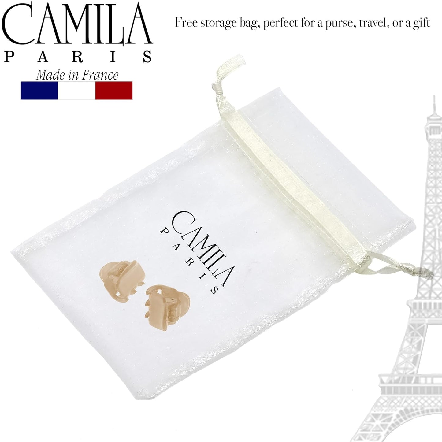 Camila Paris CP3290 French Hair Clip for Women, Set of 2 Small Nude Girls Hair Claw Clips Fashion Durable Hair Accessories for Women, Luxury Ladies Strong Hold No Slip Grip Clamp, Made in France