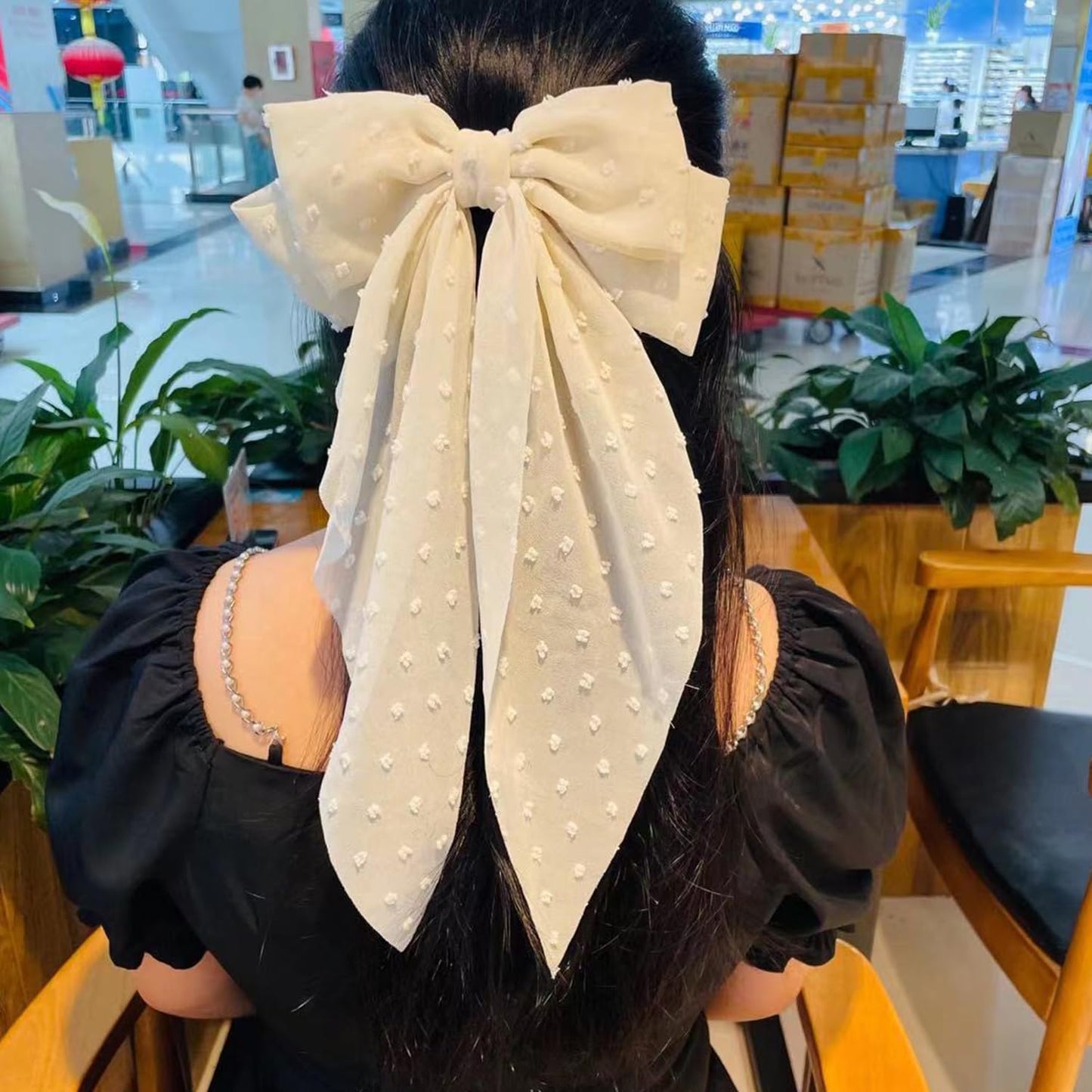 Large Hair Bows 4 PCS - Cute Oversized Ribbon Bows for Women in Beige, Light Pink, White, Black - Hair Barrettes for Different Occasions