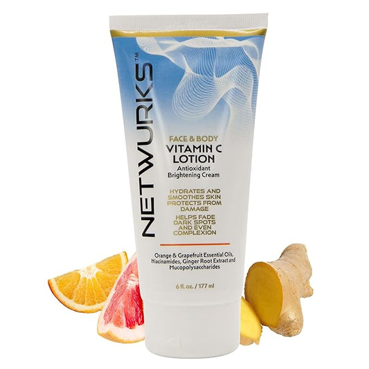 Vitamin C Lotion, Antioxident Cream for Face & Body, Smoothes & Hydrates Skin, Helps Reduce Blemishes, Fine Lines, & Wrinkles, 6 Fl Oz