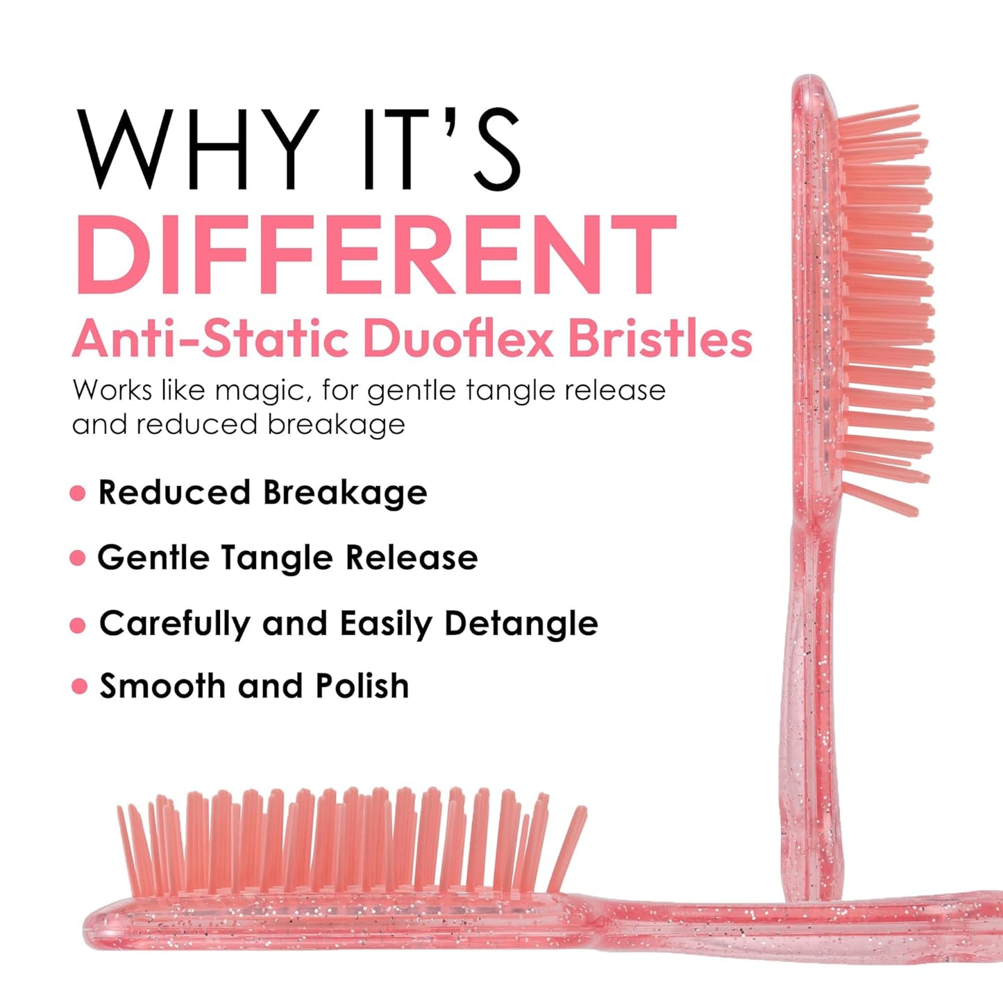 Detangling Brush for All Wet or Dry Hair Types - Pain-Free Brushing, Vented Hair Brush - Lightweight Handle with Extreme Flex to Contour to Scalp (Peach Glitter)