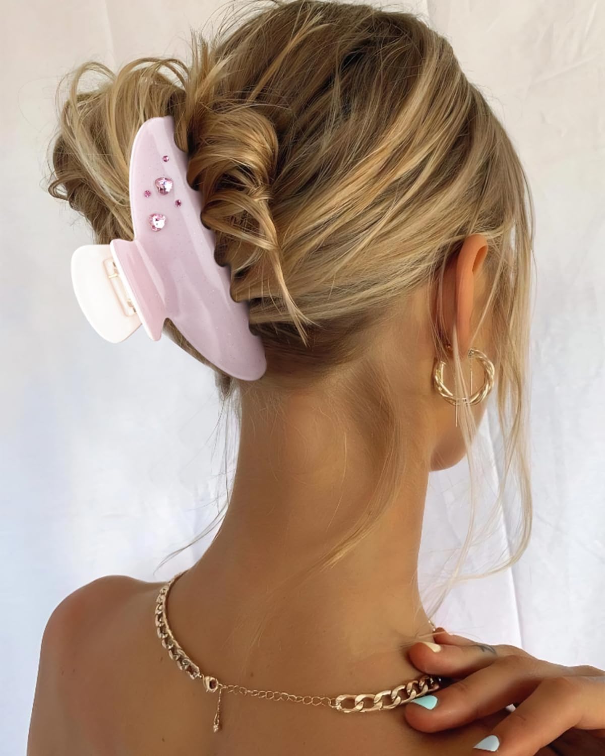 MAORULU Cute Claw Clip for Women – 4'' Large Acetate Hair Clips for Thick Thin Curly Long Hair, Rhinestone Jaw Clip Non-slip Hair Clamps, Strong Hold, Stylish French Design (Pink Rhinestone Clips)