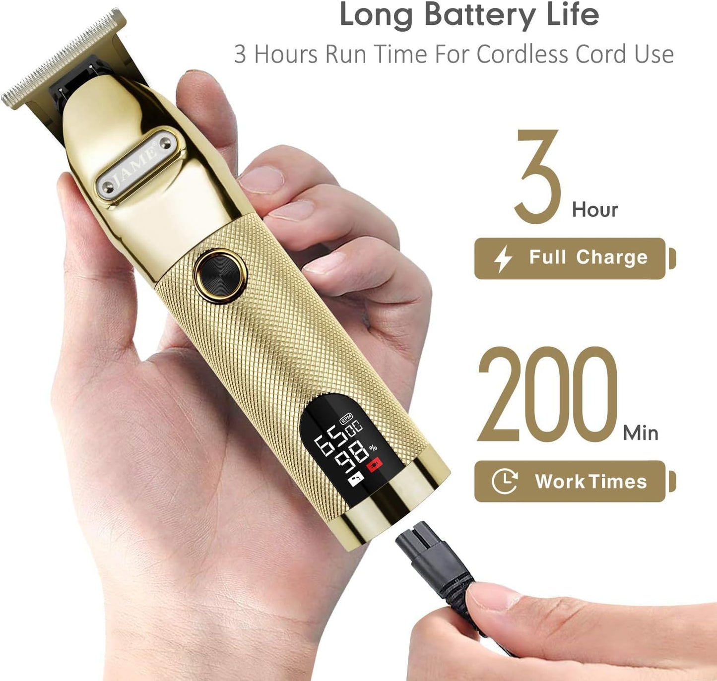 Professional Hair Trimmer Cordless Outlining Trimmer T Liners Clippers for Men Rechargeable LED Display Zero Gapped Trimmers for Barbers（Gold