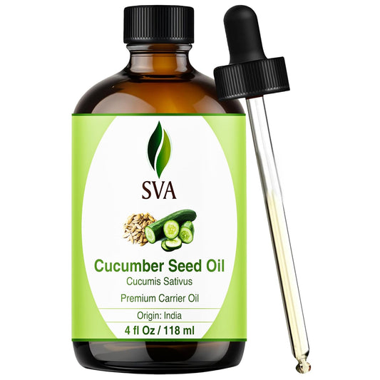 SVA Cucumber Seed Oil - 4 Fl Oz – 100% Natural Cold Pressed Cucumber Oil - for Face, Skin Care, Hair Care, Scalp Massage & Body Massage – Carrier Oil with Dropper