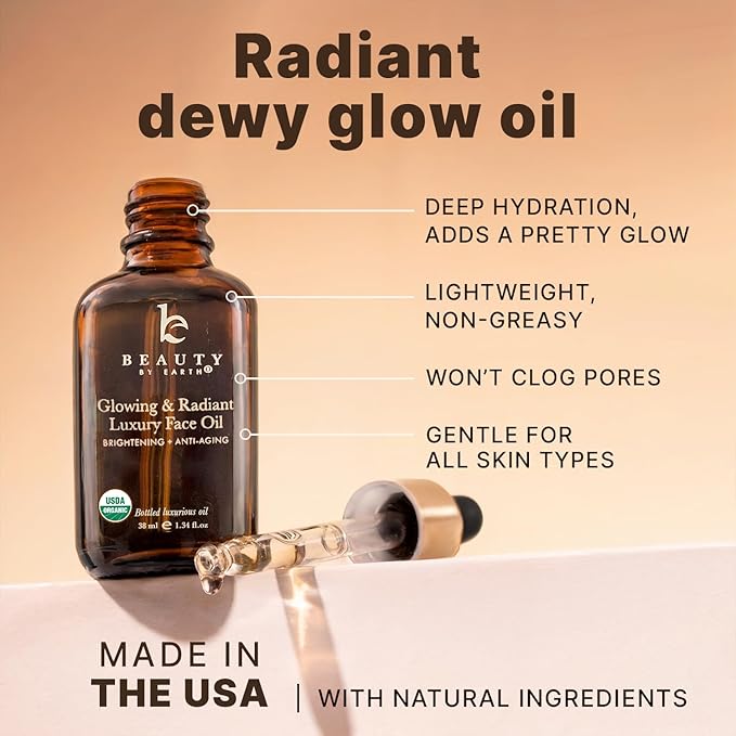 USDA Organic Face Oil – USA Made with Natural Ingredients, Brightens & Smooths Fine Lines & Wrinkles, Non-comedogenic Lightweight Facial Oil for Dry & Sensitive Skin with Moringa, Jojoba & Argan Oils