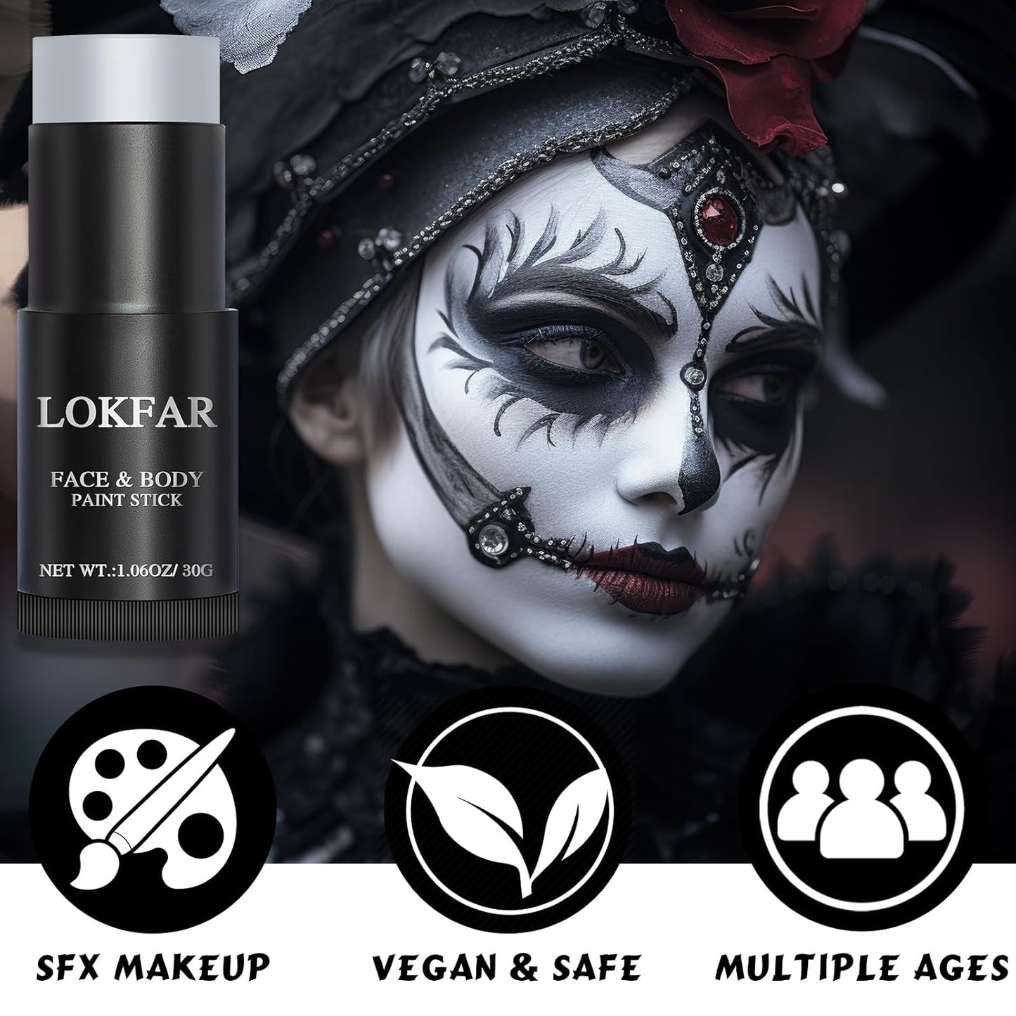 Gray / Grey Face Body Paint Stick, Eye Black Stick for Sports, Waterproof Full-Coverage Grey Face Makeup for Halloween Grayscale Zombie Werewolf Stage Cosplay Makeup