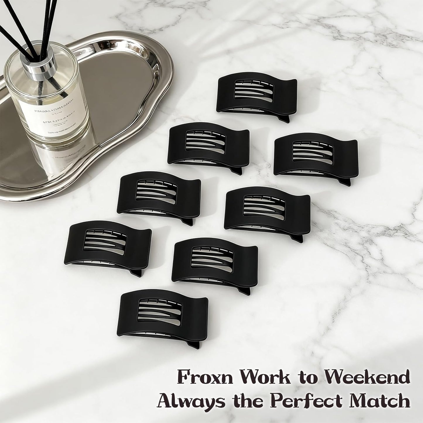 Black 8 Pack French Flat Hair Clips for Women, Chic Matte Barrettes with Non-Slip Design, Lightweight Stylish Hair Accessories for Everyday Looks & Trendy Hairstyles