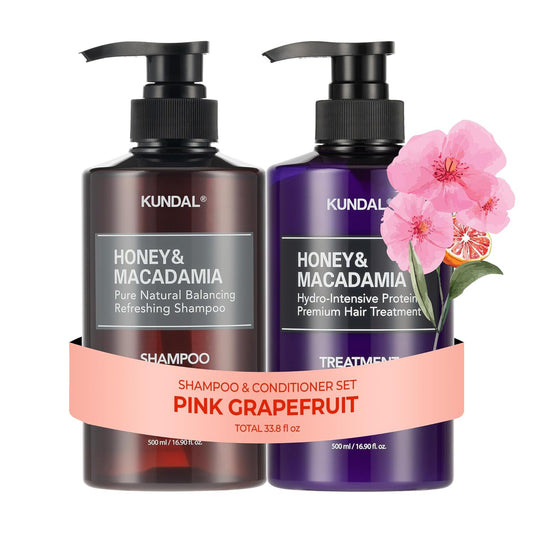 KUNDAL Korean Shampoo and Conditioner Set [Pink Grapefruit] Salon-quality, Long Lasting Scent, Moisturizing, Sulfate-Free, Argan & Macadamia Oil, Korean Hair care, For all hair types, 16.9 fl oz each