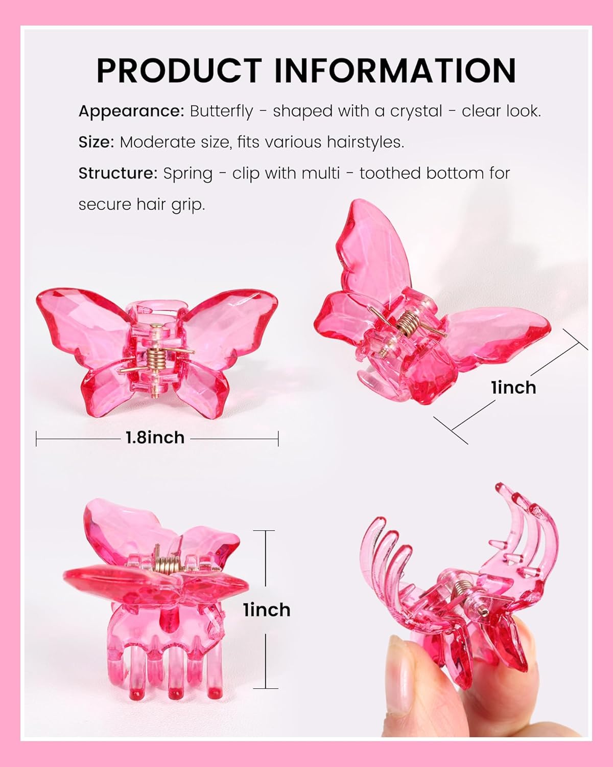 NAISIER Hair Claw Clips Jaw Clips 1.8 inch Clear Butterfly Hair Accessories for Girls and Women (Small sized, 24 pack)