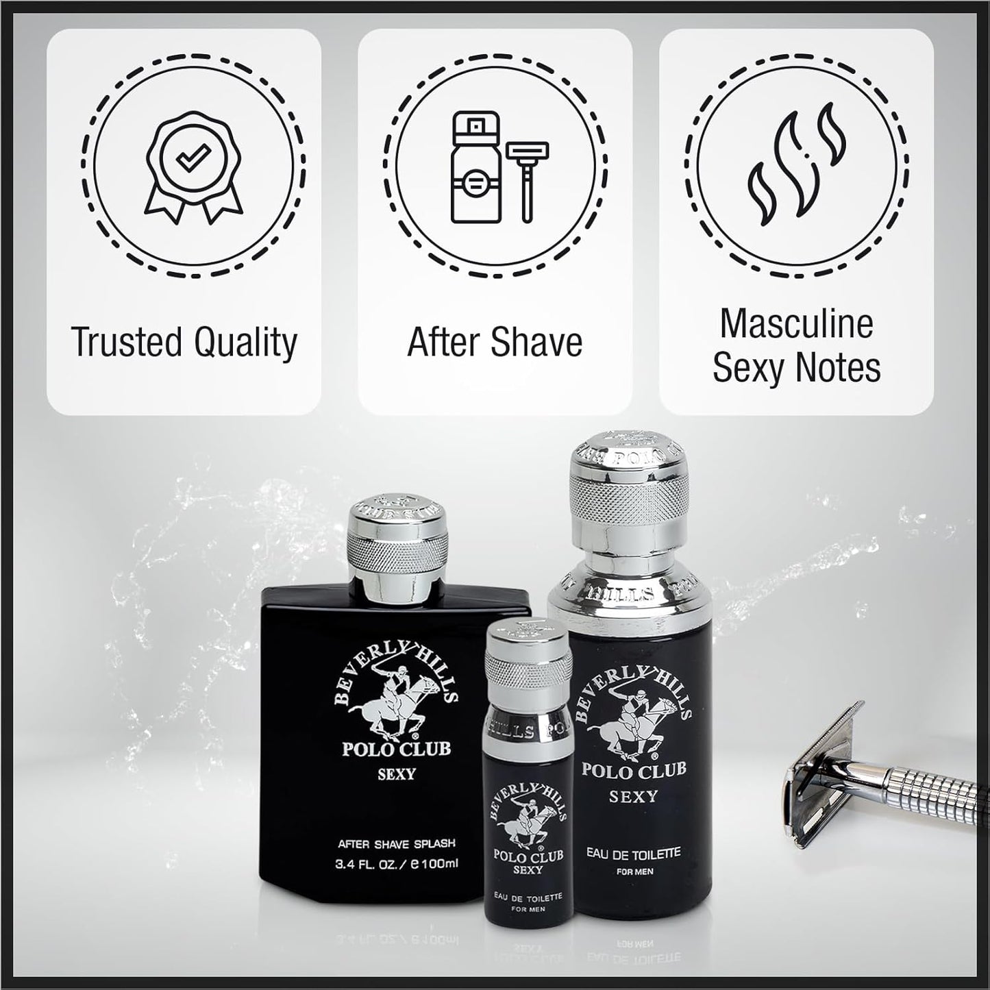 Beverly Hills Polo Club BHPC Men's 3 Piece Cologne Gift Set - Sexy Scent Eau de Toilette & After Shave - Premium Long-Lasting Fragrance for Him in Collectible Tin