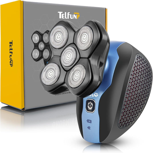 Telfun Magnetic Head Shavers for Bald Men, Cordless 5-in-1 Electric Razor for Fast Shaving- IPX7 Waterproof Wet/Dry Mens Grooming Kit - Easy Use Palm Shaver for a Smooth Bald Shave