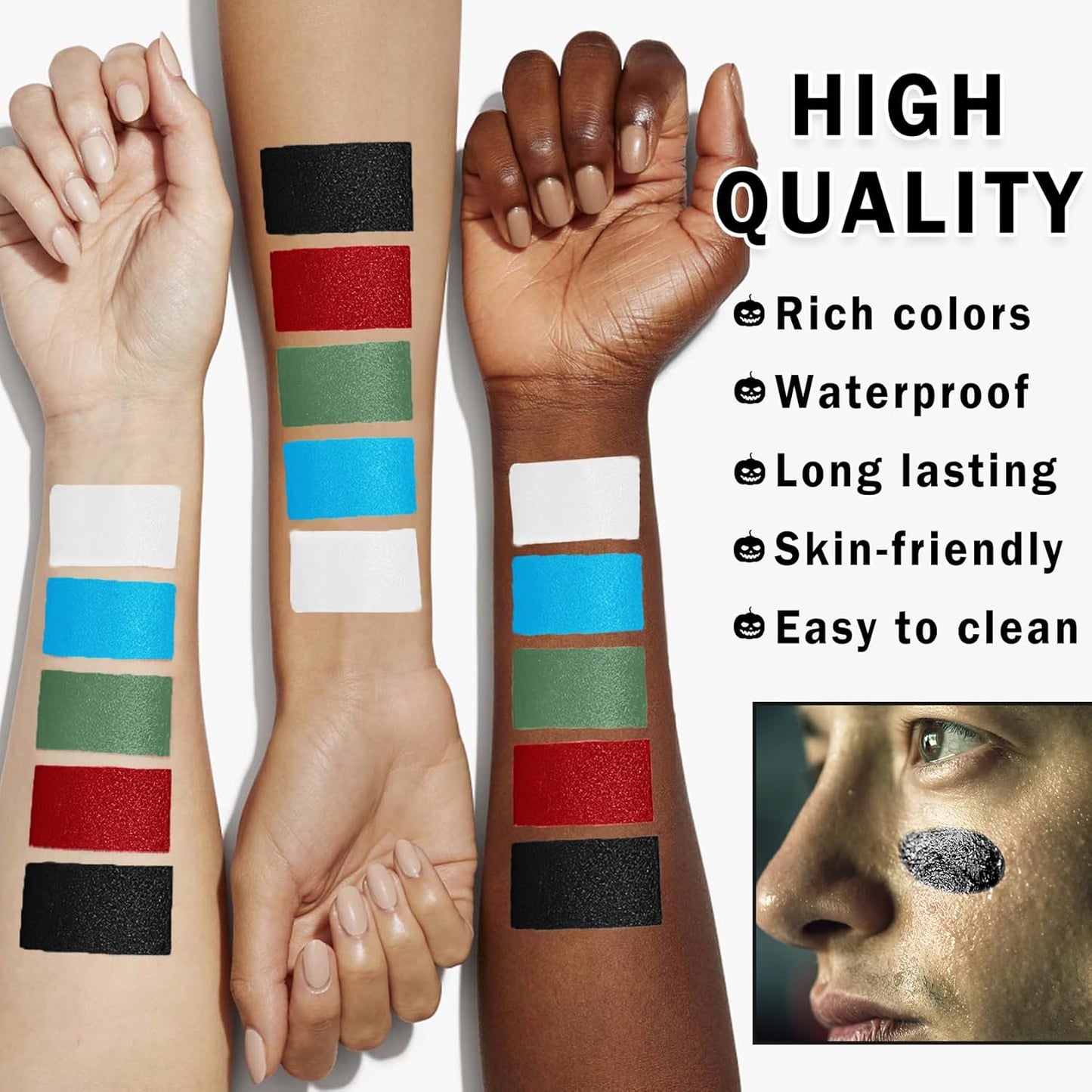 Red White and Blue Face Paint Sticks Professional Eye Black Baseball Football Softball,Cream Blendable Body Paint for Halloween Zombie Vampire Makeup（Blue/White/Red Face Paint Sticks)