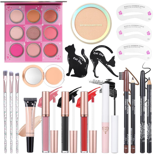 Makeup Kit Set For Teens, Make Up Gift For Women,Includes Eyeshadow Palette, Lip Gloss, Mascara, Eyeliner, Foundation, Concealer, Brushes Set (kit094)