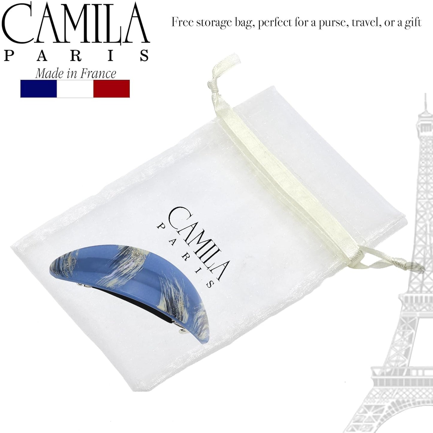 Camila Paris CP3326 French Hair Barrette Oval For Thick Curly Wavy Long Hair, Strong Hold Grip Hair Clips for Women, No Slip Rubberized Metal Clasp, Styling Girls Hair Accessories, Made in France