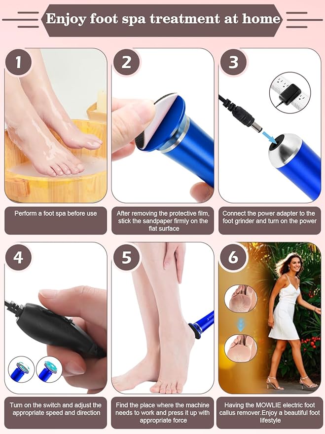 Electric Foot Callus Remover,Foot Scrubber & Callus Remover for Feet Foot Spa Pedicure Tool with 60 Grinding Discs Professional Electric Foot File Ideal for Nurses Teachers Workers