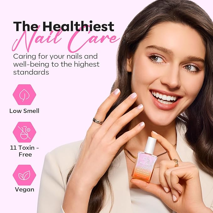 modelones Nail Strengthener Ridge Filler for Nails Repair Kits Pearl Pink White Nail Polish for Thin Weak & Damaged Nails Hardener for Nail Protection, Nail Care, 15ml