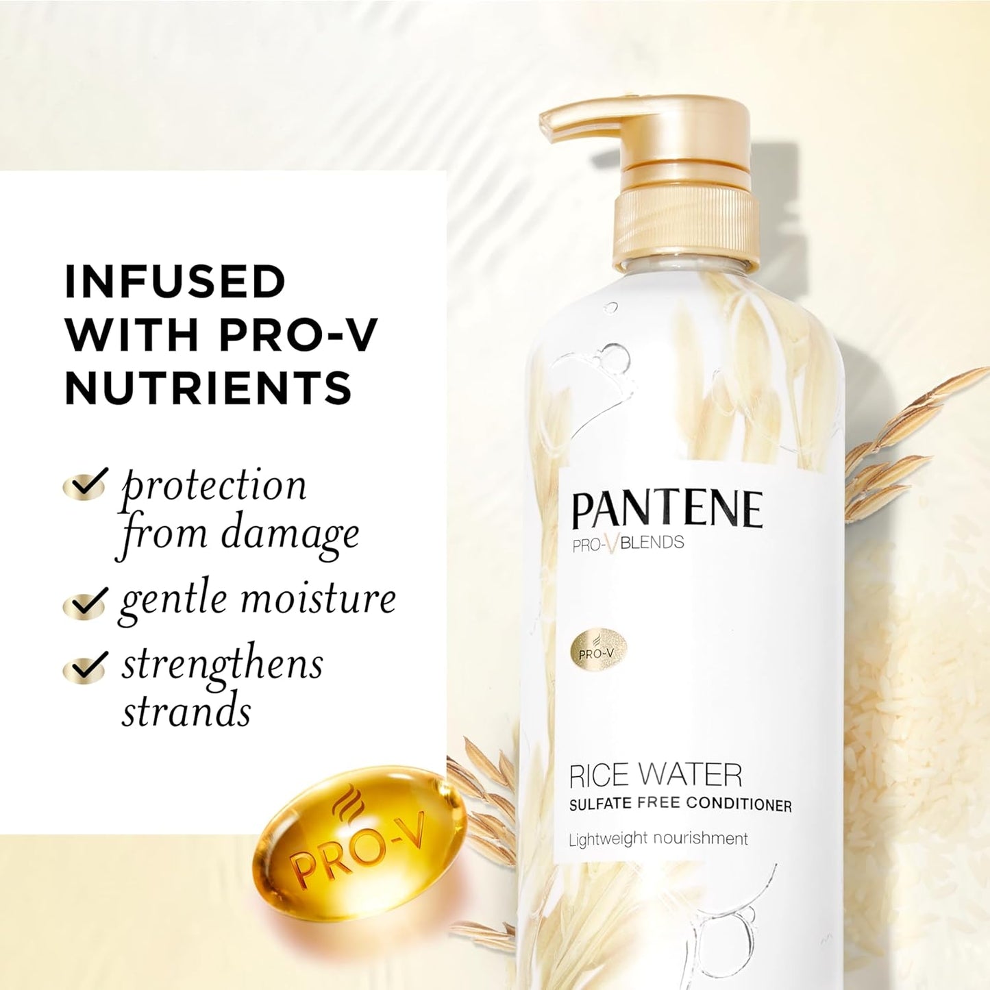 Pantene Conditioner, with Rice Water, Protects Natural Hair Growth, Volumizing, for Women, Nutrient Infused with Vitamin B5, Pro-V Blends, 30.0 oz