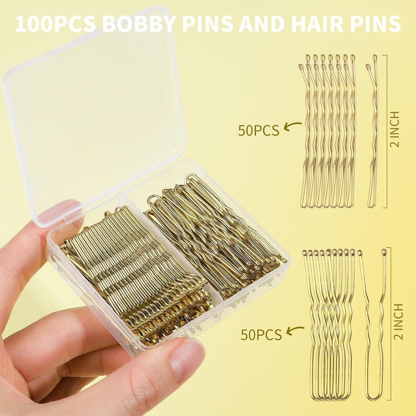 Teenitor 100Pcs Blonde Bobby Pins, Bobby Pins Blonde Gold Hair Pins, Gold Hair Pins for Women 2inch