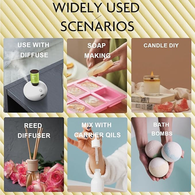 Premium Hotel Fragrance Oil Collection for Diffusers, Essential Oils for Diffusers for Home, Hotel Diffuser Fragrance Oils,Spa & Candle Making, White Tea, Citrus Luxe, Velvet Night and More - 6x10ml