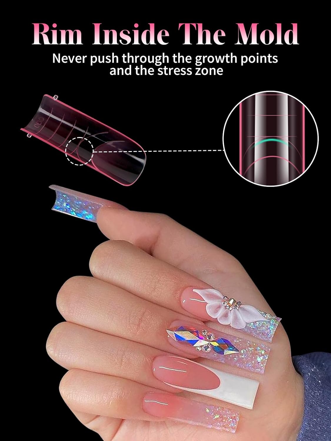 EBANKU Dual Nail Forms for Poly Extension Gel, 150 PCS Pink Nail Molds Reusable 15 Sizes Nail Extension Forms for Builder Gel Manicure Design Salon DIY