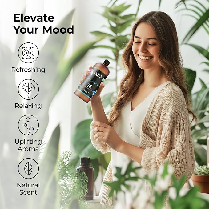Healing Solutions Pure Peppermint Essential Oil - 16oz Bulk - 100% Pure Mint Oil for Hair, Spray, House Cleaning & Diffuser