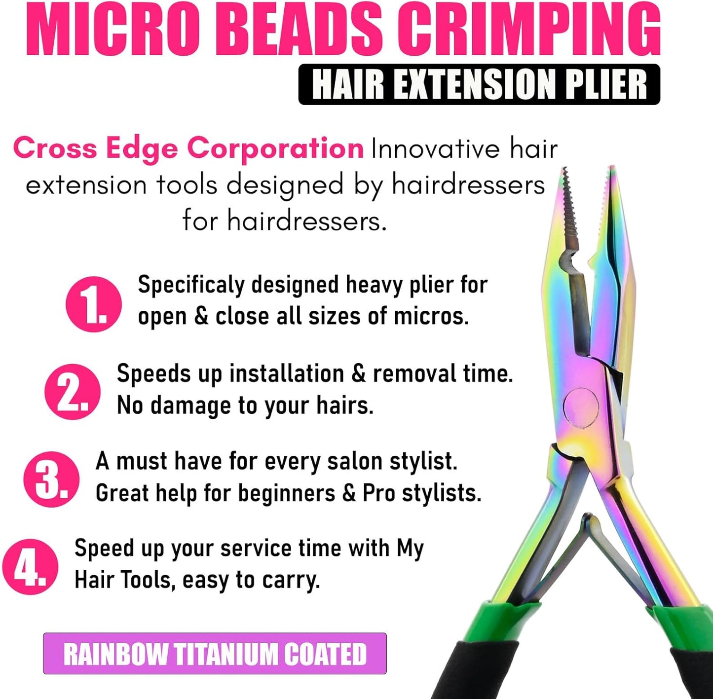 Professional Hair Extension Tools Microlink Bead Remover Plier for Hair Extensions Removal Micro Ring Beads Opener 5.5 Inch Pliers Silver Polish Stainless Steel (Multi Black Foam Applicator)