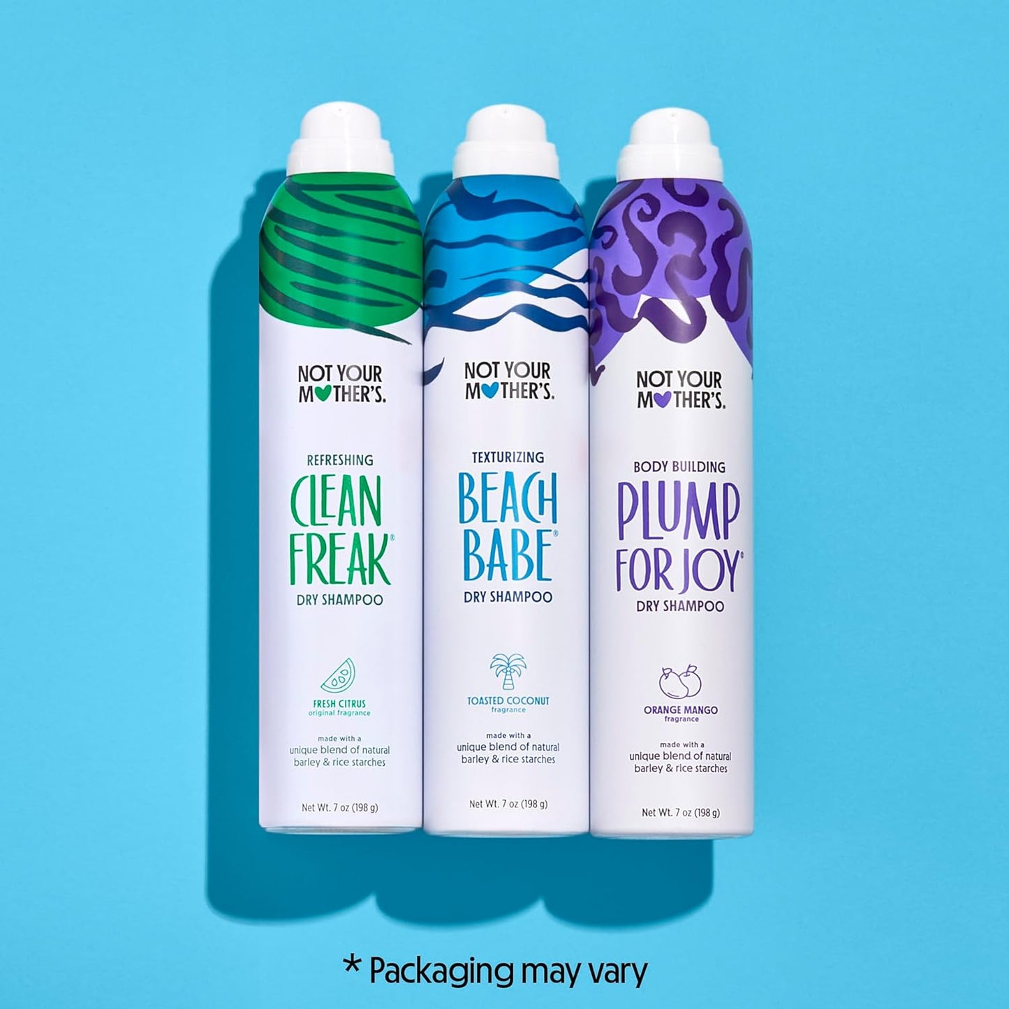 Not Your Mother's Dry Shampoo Spray Signature Assortment (3-Pack) - 7 oz Each - Clean Freak, Plump for Joy & Beach Babe - Instantly Absorbs Oil & Extends Style Life for Refreshed Hair
