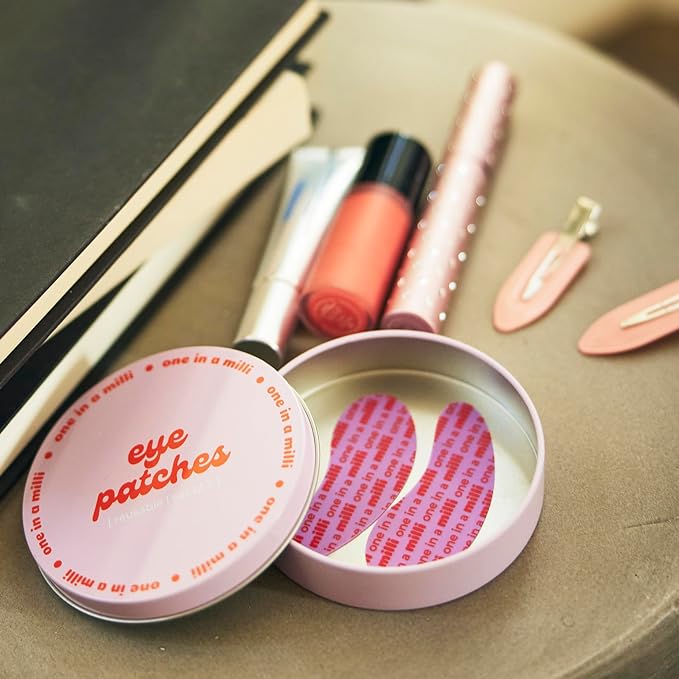 Milli Under Eye Mask to Treat Dark Circles, Wrinkles, and Puffy Eyes, 1 Pair of Original Pink Reusable Silicone Eye Patches with Tin Case