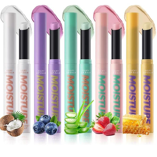 2 in 1 Moisturizing Tinted Lip Gloss Lip Balm Hydrating Glossy Hypoallergenic Natural Women Girls Teens Students Long Lasting Dry Lip Care 5- piece set