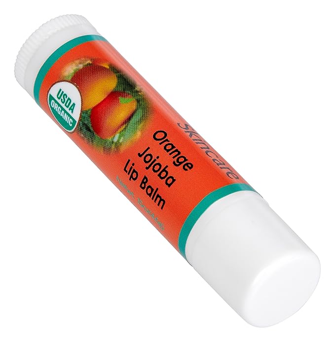 Organic Lip Balm - 70% Jojoba Oil with Beeswax - No Fillers or Additives - Moisturizes Dry Lips - Unflavored, Gluten-Free & Travel-Ready - 2-Pack - 0.15 oz/4.6 gm - Orange Scent