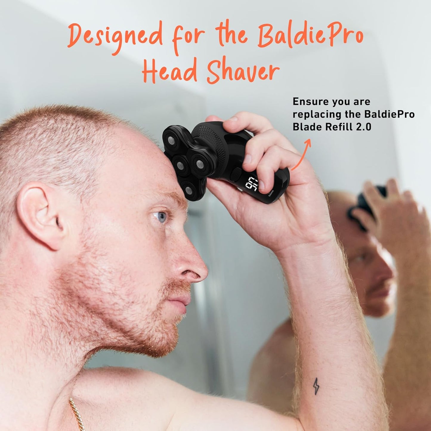 Groomie BaldiePro Cordless Bald Head Shavers for Men, Blade Refill 2.0 - Waterproof Head Shavers Replacement Head - Electric Hair Shaver & Head Razor for Bald Men, Men's Rotary Shaver for Smooth Shave