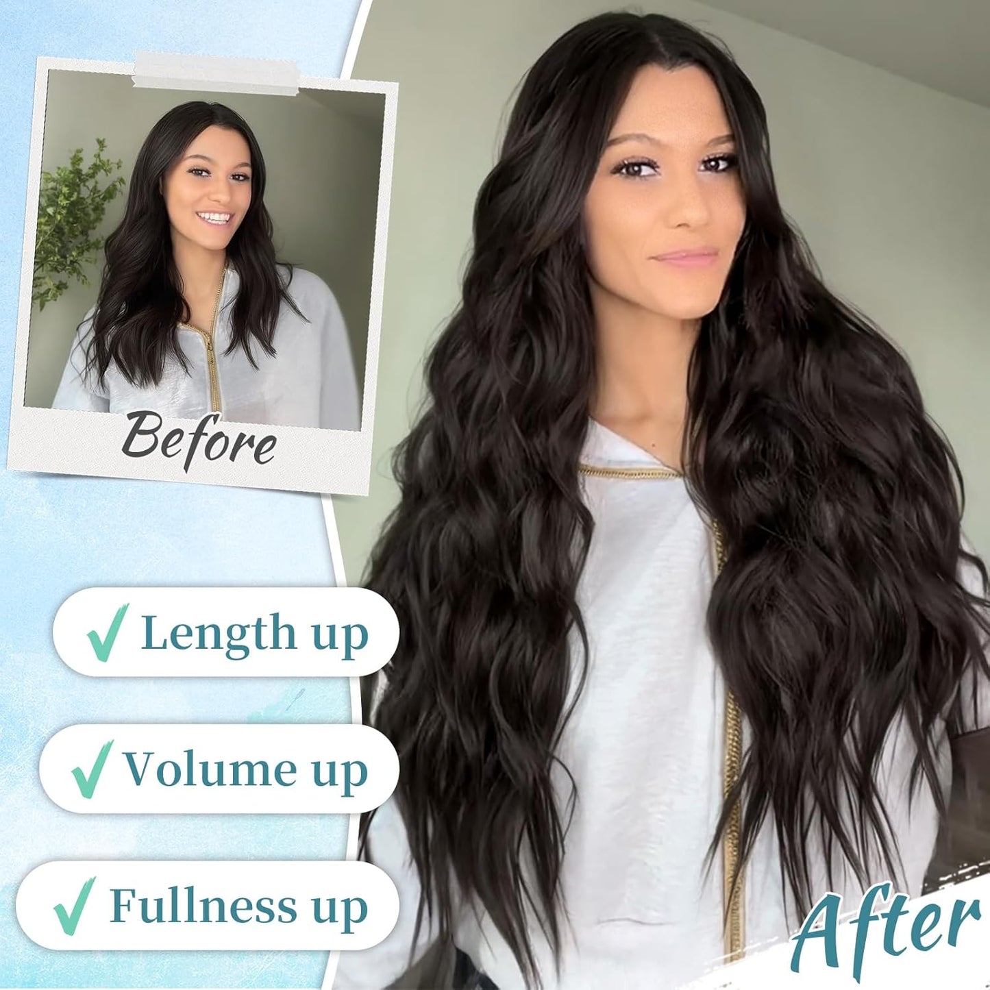 KooKaStyle Clip in Synthetic Hair Extensions Long Wavy 4PCS Thick Hairpieces Dark Brown 6# Fiber Double Weft Natural Hair Extensions 24 Inch for Women