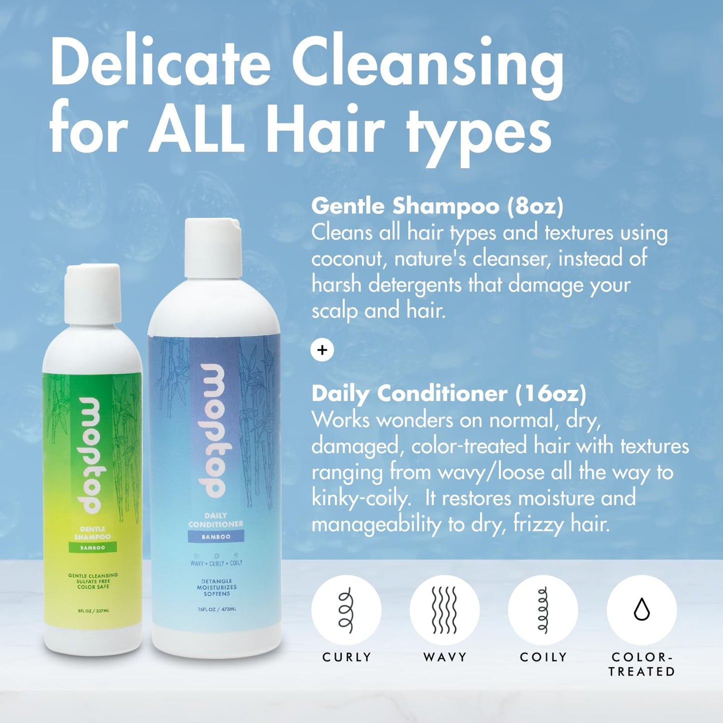 MopTop Sulfate Free Shampoo and Conditioner – Curly Hair Natural Shampoo and Conditioner Helps Restore Dry Damaged Hair & Reduce Frizz, Paraben Free Natural Hair Products for All Hair Types (2pk)