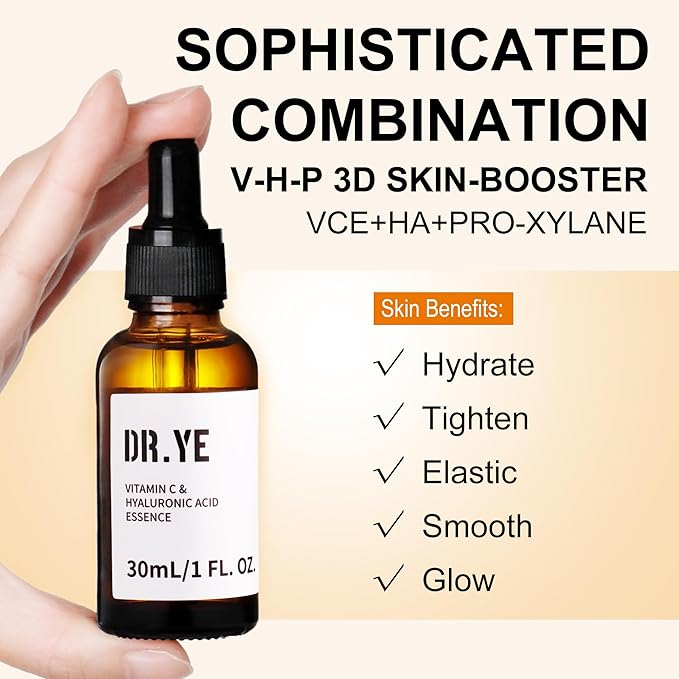 Vitamin C Serum for Face with Hyaluronic Acid, Hydrating & Tightening, Dual Vitamin C with Vitamin E & Pro-Xylane, For All Skin Types, 1fl oz Tawny Dropper Bottle