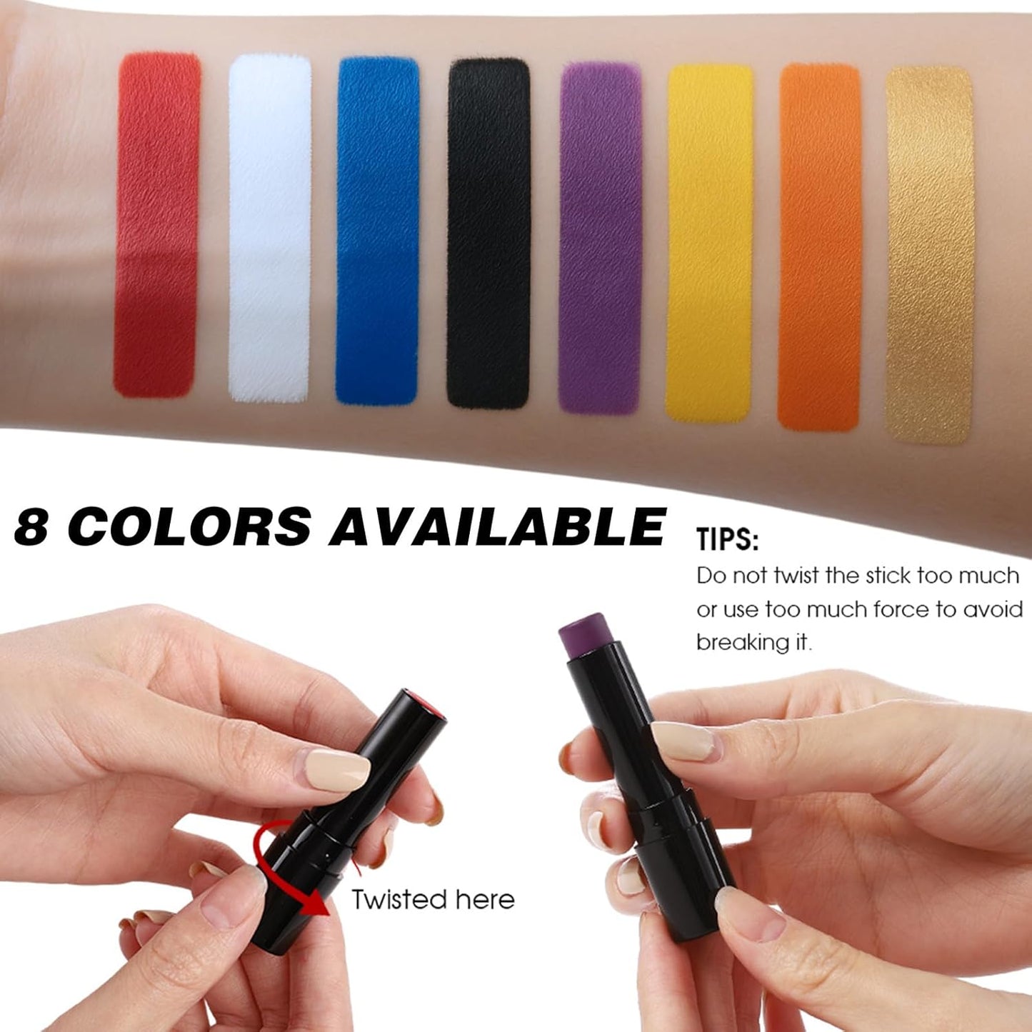 8PCS Face Body Paint Stick, Oil Based Face Painting Kit for Halloween Clown Monster Skull Vampire Costume Cosplay Makeup, Sports Eye Black for Football, Baseball, Softball