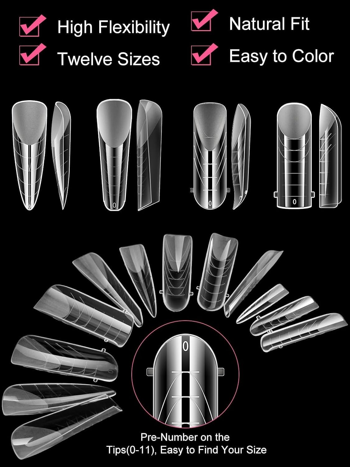EBANKU Poly Gel Nail Forms 96PCS Clear Matte Dual Nail Forms Polygel Full Cover Nail Mold for Acrylic Nail Extension 12 Sizes 4 Styles Poly Gel Nail Art Salon Nails