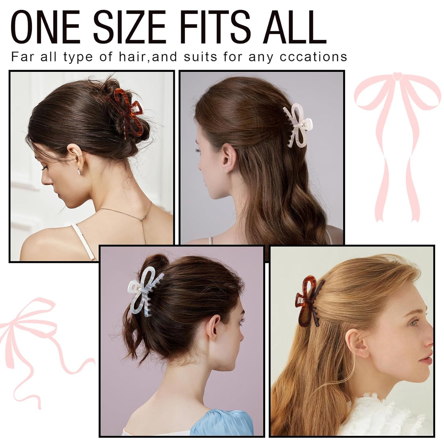 Jayongnee 3 PCS Bow Hair Claw Clips for Women - Non-Slip Hair Clamps for Thin or Thick Hair - Cute Butterfly Hair Accessories for Women Girls - Elegant Hair Styling Accessories (bow 6, Medium)