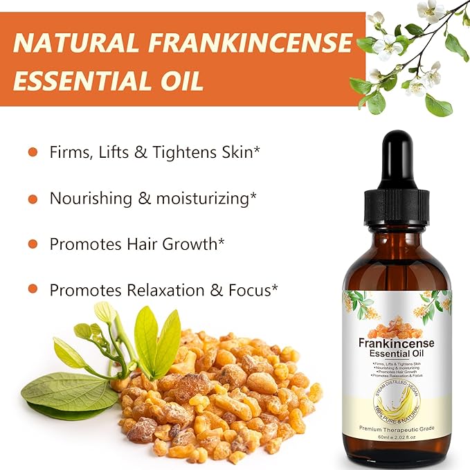 Premium Frankincense Essential Oil 2PCS– 100% Pure & Natural, Therapeutic Grade for Skin, Face & Aromatherapy | Best Frankincense Oil for Face, Wrinkles & Scars | Deeply Nourishing