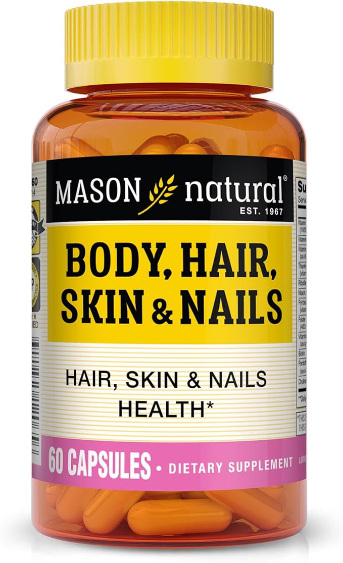MASON NATURAL Body, Hair, Skin & Nails, with Vitamins A, C, E & Biotin, Supports Healthy Hair, Skin & Nails, 60 Capsules
