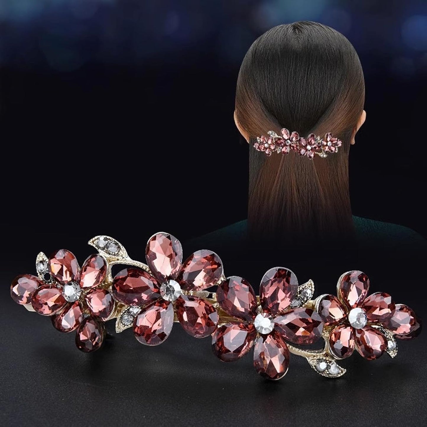 Hair Clips for Women, Rhinestone Bridal Hair Barrettes with Crystal Accents, Sparkly Hair Pins for Wedding, Bride & Long Hair, Formal Evening Hair Accessories