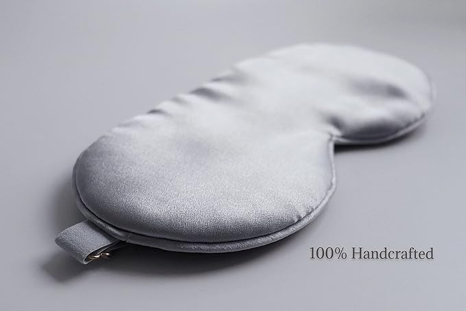Premium Handcrafted 25 Momme Mulberry Silk Eye Mask for Sleeping (Silver Lining)