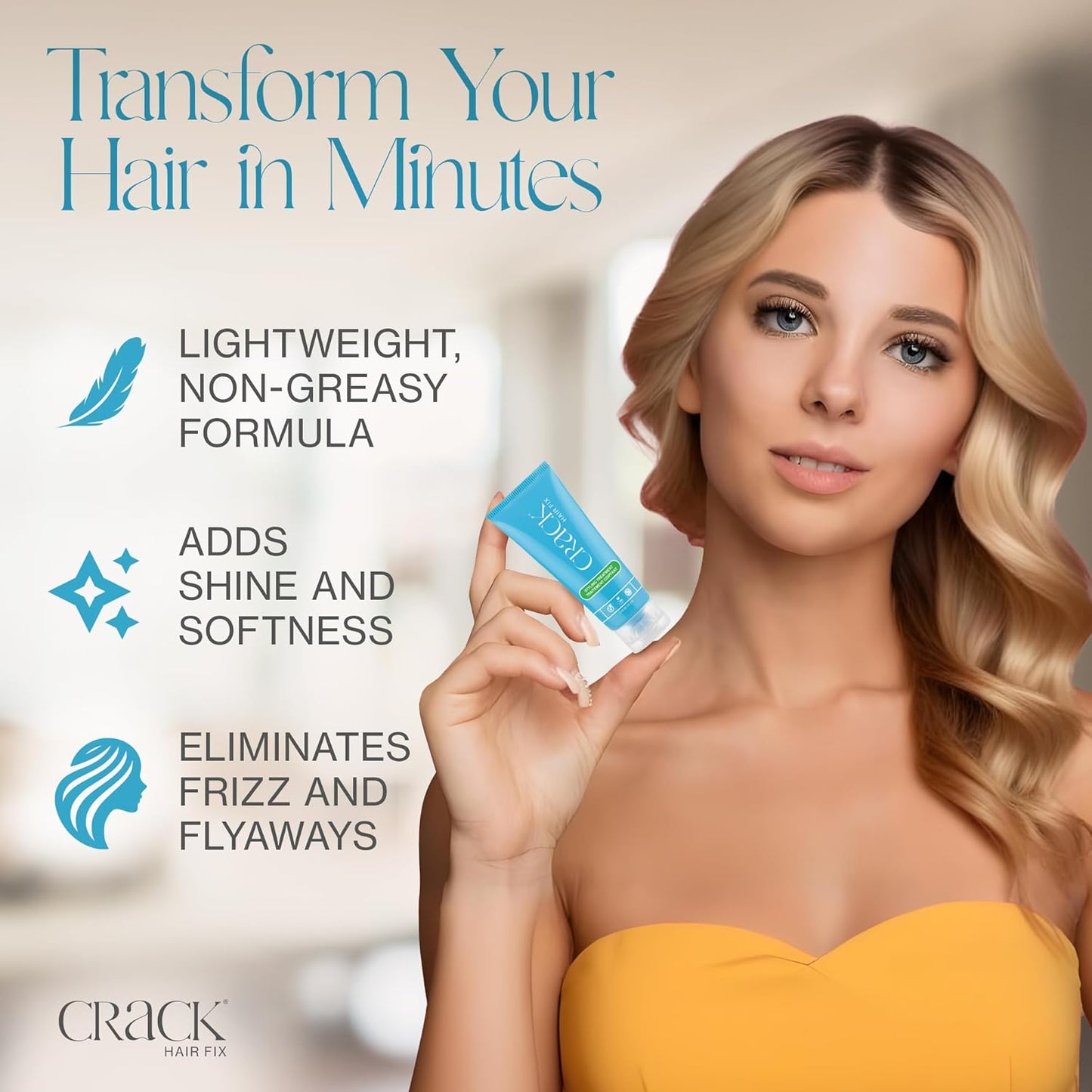 Crack HAIR FIX Styling Treatment - Multi-Tasking, Anti-Frizz, Leave-In Styling Cream with Protection from Humidity, Chlorine, Heat Treatments & Sun, .75 oz