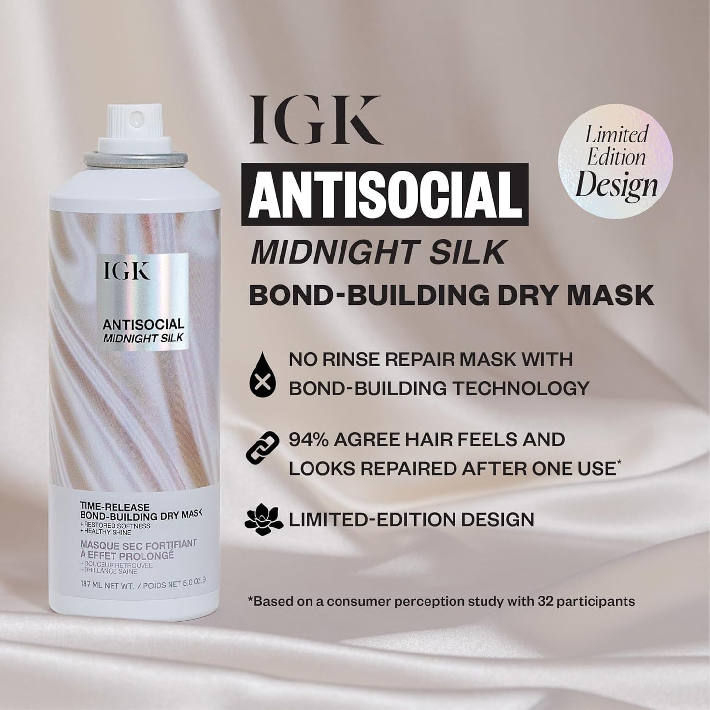 IGK Antisocial Dry Hair Mask | Leave-In Overnight Bond-Building Treatment for Dry Hair & Extensions | Hydrates, Repairs & Softens | 5oz (Pack of 2) New and Improved Scent